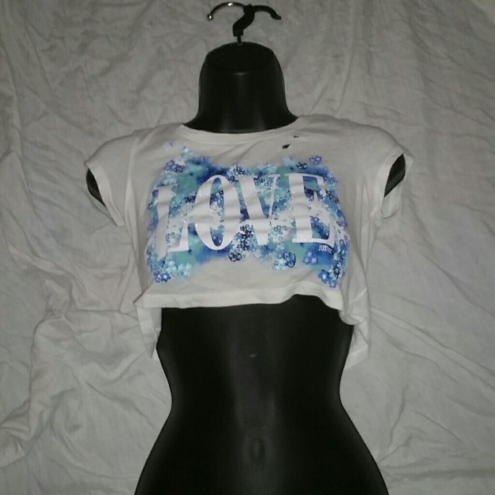 Justice 10 12 white "love" tee